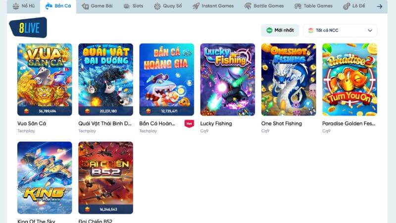 Các tựa game Bắn cá tại nhà cái 8Live