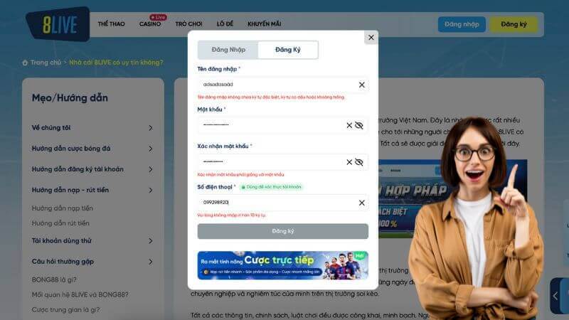 Những điều cần lưu ý khi đăng ký tài khoản tại 8Live